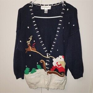 VTG Maggie McNaughtin Ugly Christmas Cardigan Sweater Santa Women's L